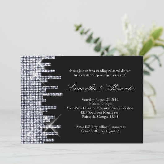 Invitation Dîner de répétition Glittery Black/Silver (Debout devant)