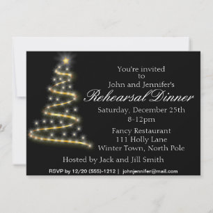 Invitation Dîner de répétition Gold Black Christmas Tree