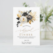 Invitation Dîner de répétition Gold Black White Flowers (Debout devant)