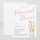 Invitation Dîner de répétition Gold Champagne Flutes (Devant / Derrière)