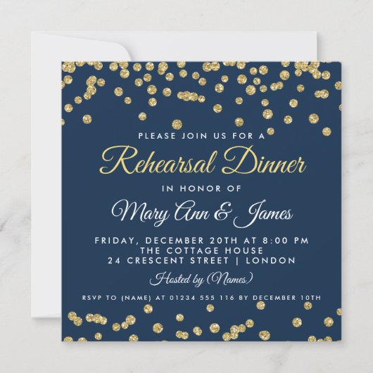 Invitation Dîner de répétition Gold Faux Parties scintillant (Devant)