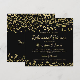 Invitation Dîner de répétition Gold Foil Look Confetti