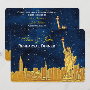 Invitation Dîner de répétition Gold NYC Skyline #2 Blue Starr