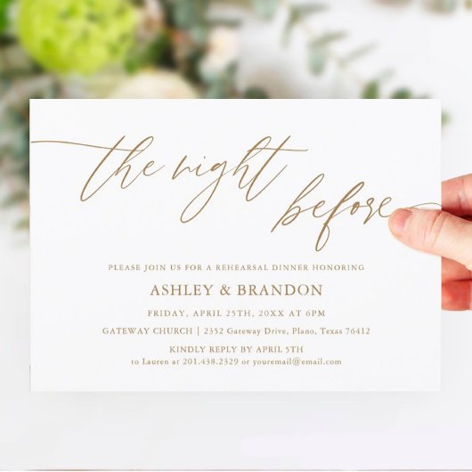 Invitation Dîner de répétition Gold Rustic Calligraphy