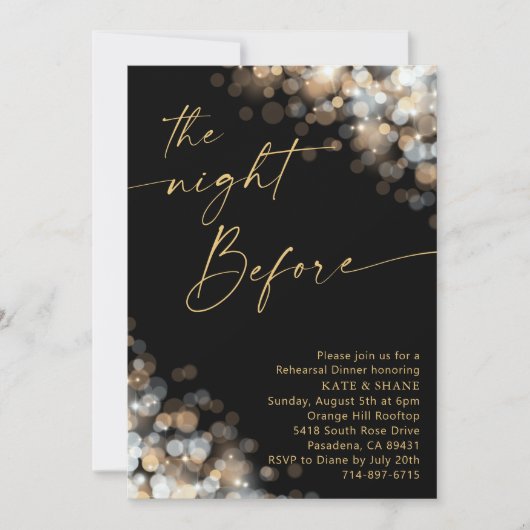 Invitation Dîner de répétition Gold & Silver Bokeh Parties sc (Devant)