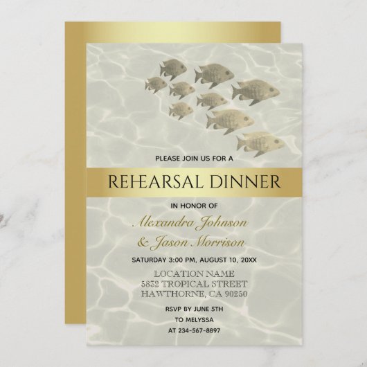 Invitation Dîner de répétition Gold Tropical Beach (Devant / Derrière)