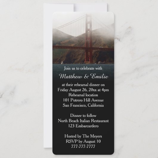 Invitation Dîner de répétition Golden Gate San Francisco (Devant)