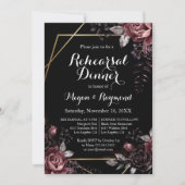 Invitation Dîner de répétition Gothique Black Dark Florals (Devant)