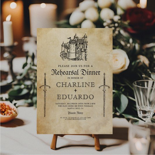 Invitation Dîner de répétition gothique Noir Argent