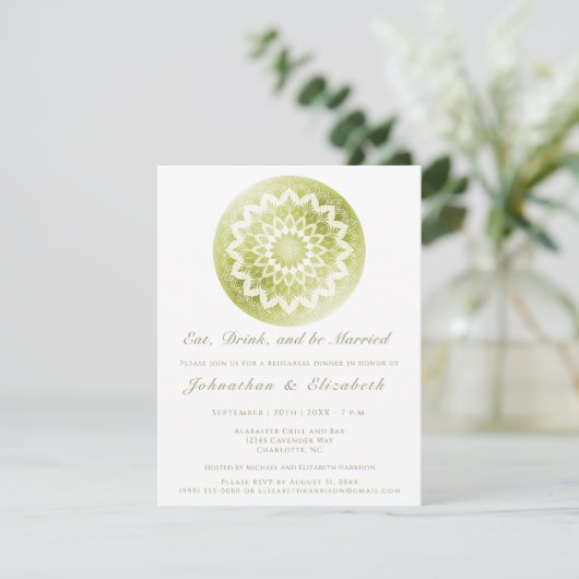 Invitation Dîner de répétition Green Lace Mandala (Debout devant)