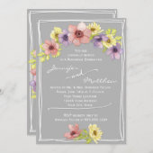 Invitation Dîner de répétition gris d'aquarelle florale moder (Devant / Derrière)