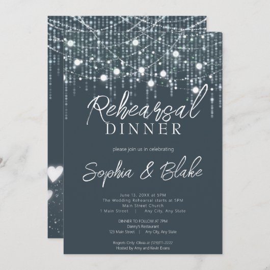 Invitation Dîner de répétition gris et blanc (Devant / Derrière)