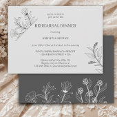 Invitation Dîner de répétition gris fumée floral élégant