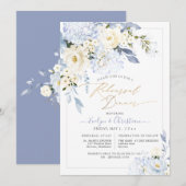 Invitation Dîner de répétition H2 Hydrangea Bleu Roses Crème (Devant / Derrière)