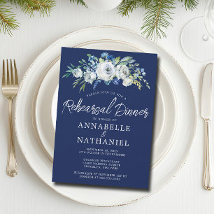 Invitation Dîner de répétition hivernal élégant bleu de la Ma