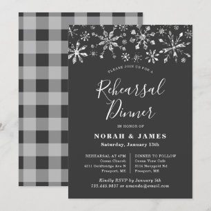 Invitation Dîner de répétition hivernale d'argent noir modern