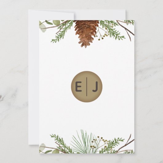 Invitation Dîner de répétition hivernale Rustique Pine Cône (Dos)