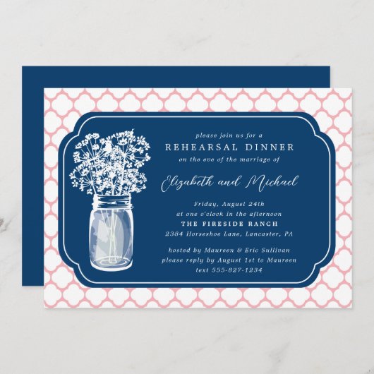 Invitation Dîner de répétition Honeycomb Mason Jar Fleurs sau (Devant / Derrière)