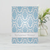 Invitation Dîner de répétition Invitation. Motif damassé bleu (Debout devant)