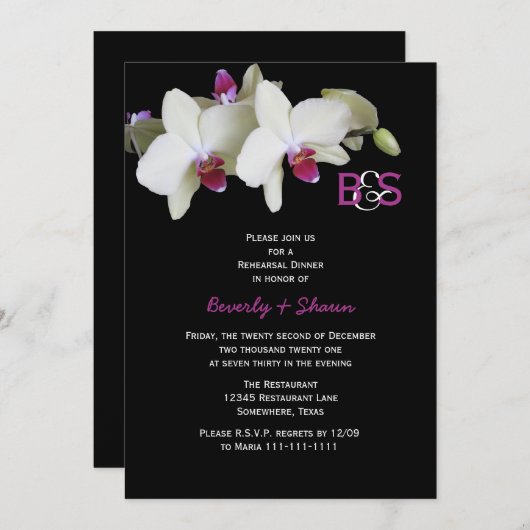Invitation Dîner de répétition Invitation, Orchidées et Monog (Devant / Derrière)