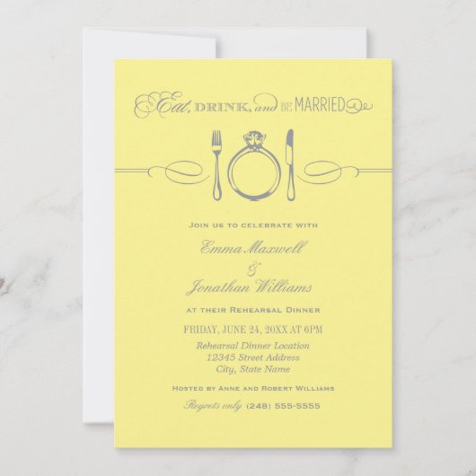 Invitation Dîner de répétition Jaune à boire et être marié (Devant)
