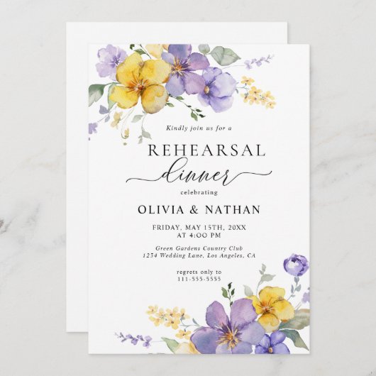 Invitation Dîner de répétition jaune doré de lavande (Devant / Derrière)