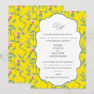 Invitation Dîner de répétition jaune flamboyant et vert basil