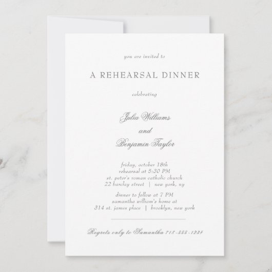 Invitation Dîner de répétition Julia Simple Argent Script Pho (Devant)