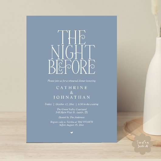 Invitation "Dîner de répétition "La veille" Bleu poussiéreux