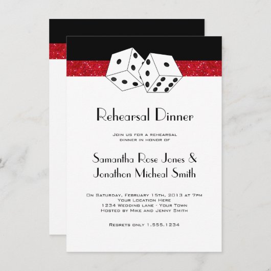 Invitation Dîner de répétition Las Vegas thème Ruby Red (Devant / Derrière)