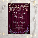 Invitation Dîner de répétition - Lavande Bourgogne<br><div class="desc">Dîner de répétition Invitation. Design rustique avec bois de marron bordeaux,  lumières à cordes féeriques et jarres de maçon. Comprend des polices de caractères stylisées et des fleurs de lavande. S'il vous plaît,  envoyez-moi un message si vous avez besoin d'une personnalisation plus poussée.</div>