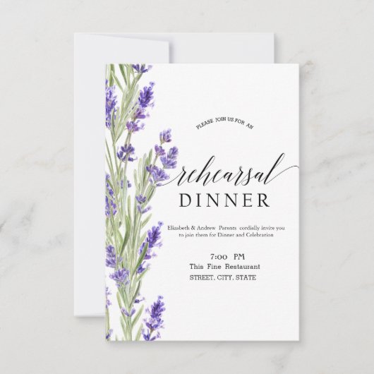 Invitation Dîner de répétition Lavander Green (Devant)