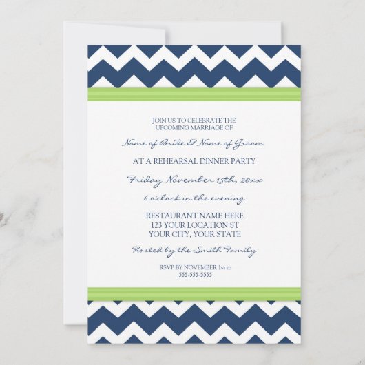 Invitation Dîner de répétition Lime Blue Chevron (Dos)