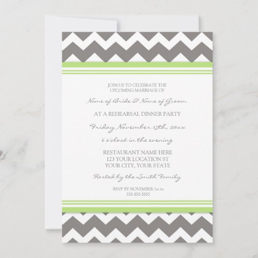 Invitation Dîner de répétition Lime Gray Chevron (Dos)