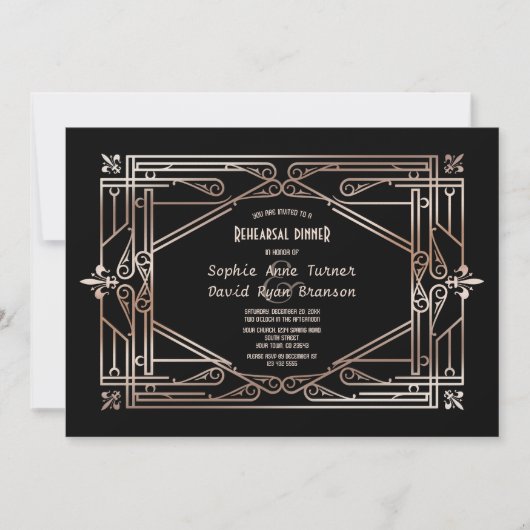 Invitation Dîner de répétition Luxe Or Gatsby Art Déco (Devant)