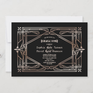 Invitation Dîner de répétition Luxe Or Gatsby Art Déco