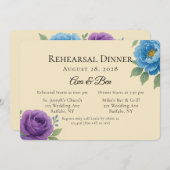 Invitation Dîner de répétition Lyons Blue & Fig Purple Peony (Devant / Derrière)