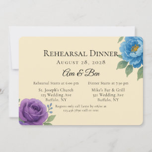 Invitation Dîner de répétition Lyons Blue & Fig Purple Peony