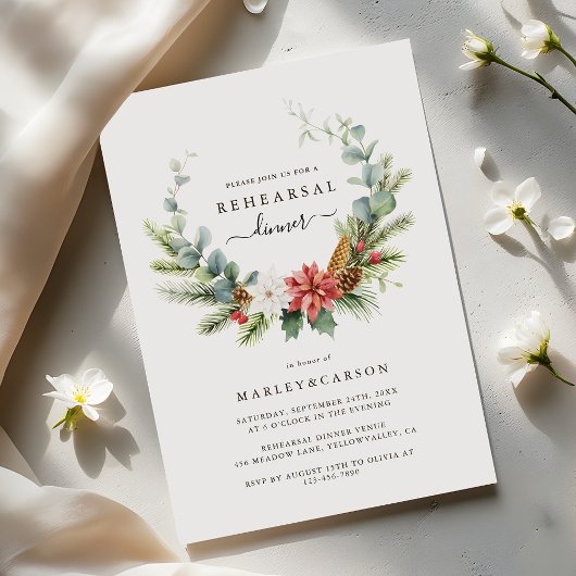Invitation Dîner de répétition Mariage À feuillage persistant