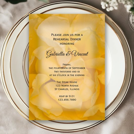 Invitation Dîner de répétition Mariage à la rose jaune
