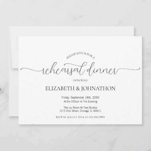Invitation Dîner de répétition Mariage à script minimal simpl (Devant)