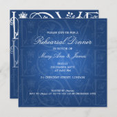 Invitation Dîner de répétition Mariage Amour Flourish Blue (Devant / Derrière)