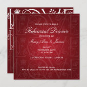 Invitation Dîner de répétition Mariage Amour Rouge fleuri (Devant / Derrière)