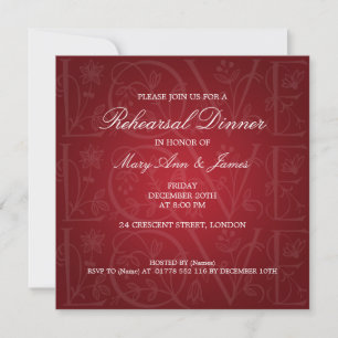 Invitation Dîner de répétition Mariage Amour Rouge fleuri