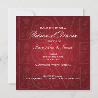 Invitation Dîner de répétition Mariage Amour Rouge fleuri