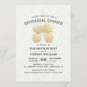 Invitation Dîner de répétition mariage Ananas à huile d'or ch