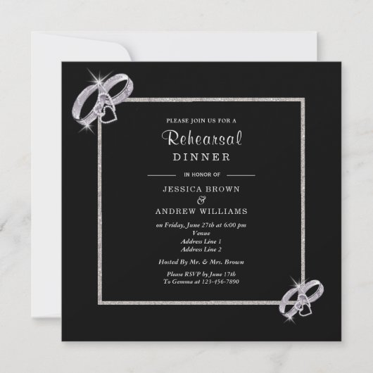 Invitation Dîner de répétition Mariage argent classique (Devant)