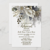 Invitation Dîner de répétition mariage Argent Golden White Ro (Devant / Derrière)