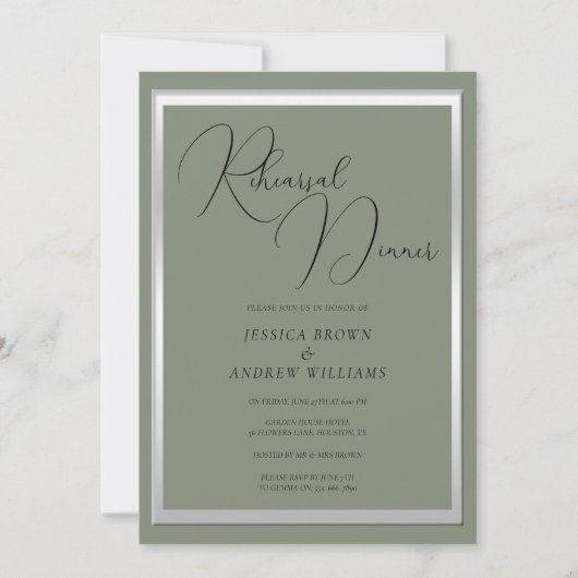 Invitation Dîner de répétition Mariage argenté Sophistiqué Sa (Devant)