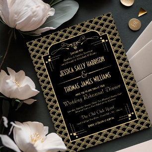 Invitation Dîner de répétition Mariage Art déco des années 19